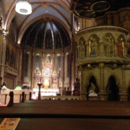 Matthias Church interior during the evening Mass.